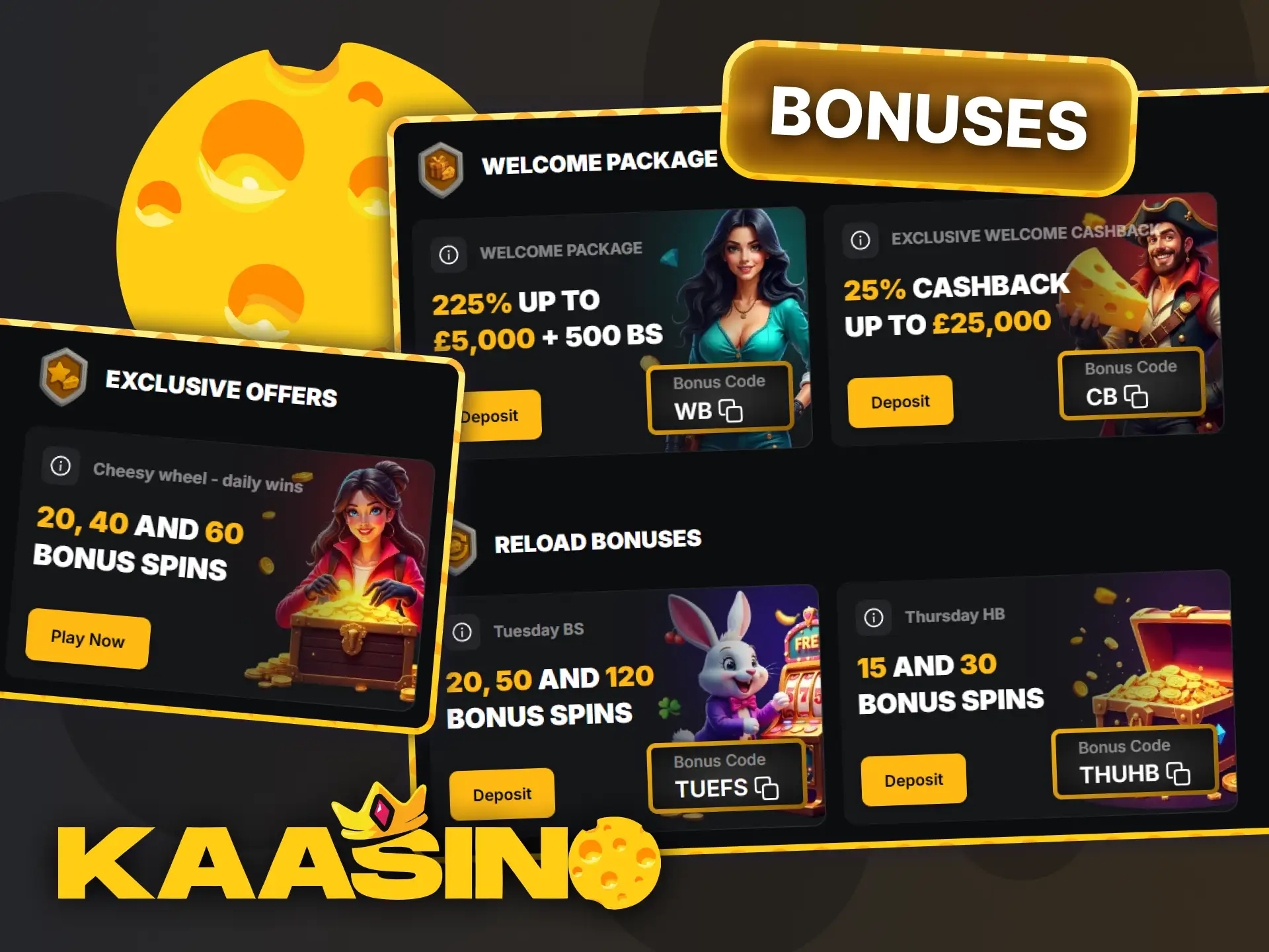 Discover all active bonuses on the main Kaasino page.